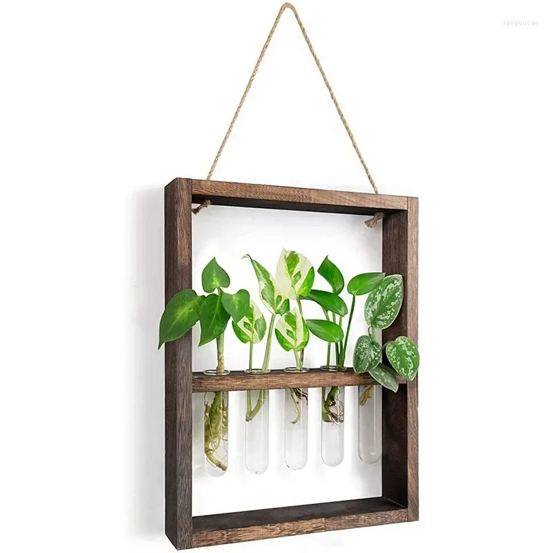 Dekoracje ogrodowe Wiszące rośliny na ścianie Roślne Test Tube Flower Bud Glass Terrarium Drewniana rama do dekoracji ślubnej domu