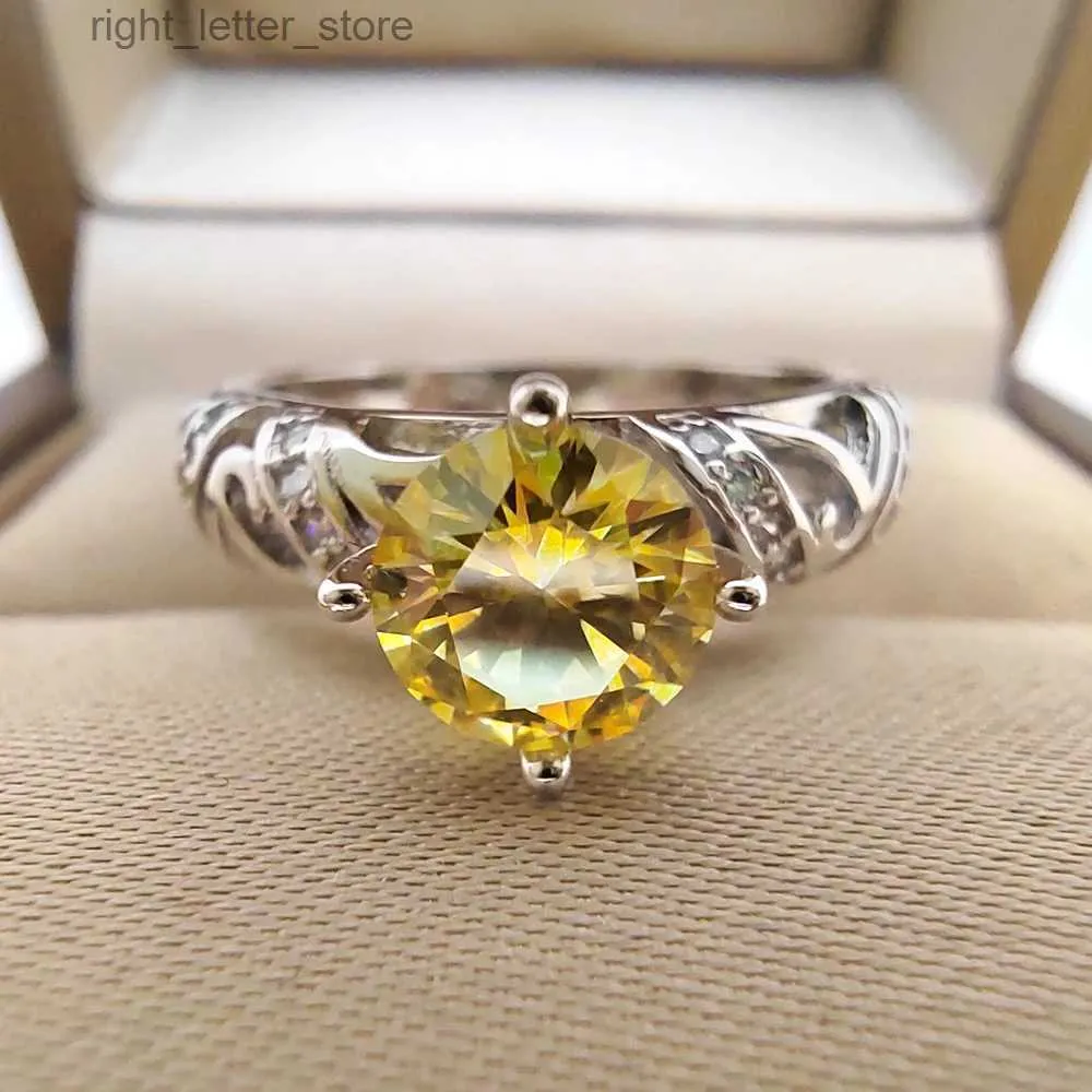 Med sidogenar Luomansi Pink Yellow 1CT Moissanite Ring med GRA -certifikat S925 Sterling Silver Female Jewelry Wedding Party Gift YQ231209