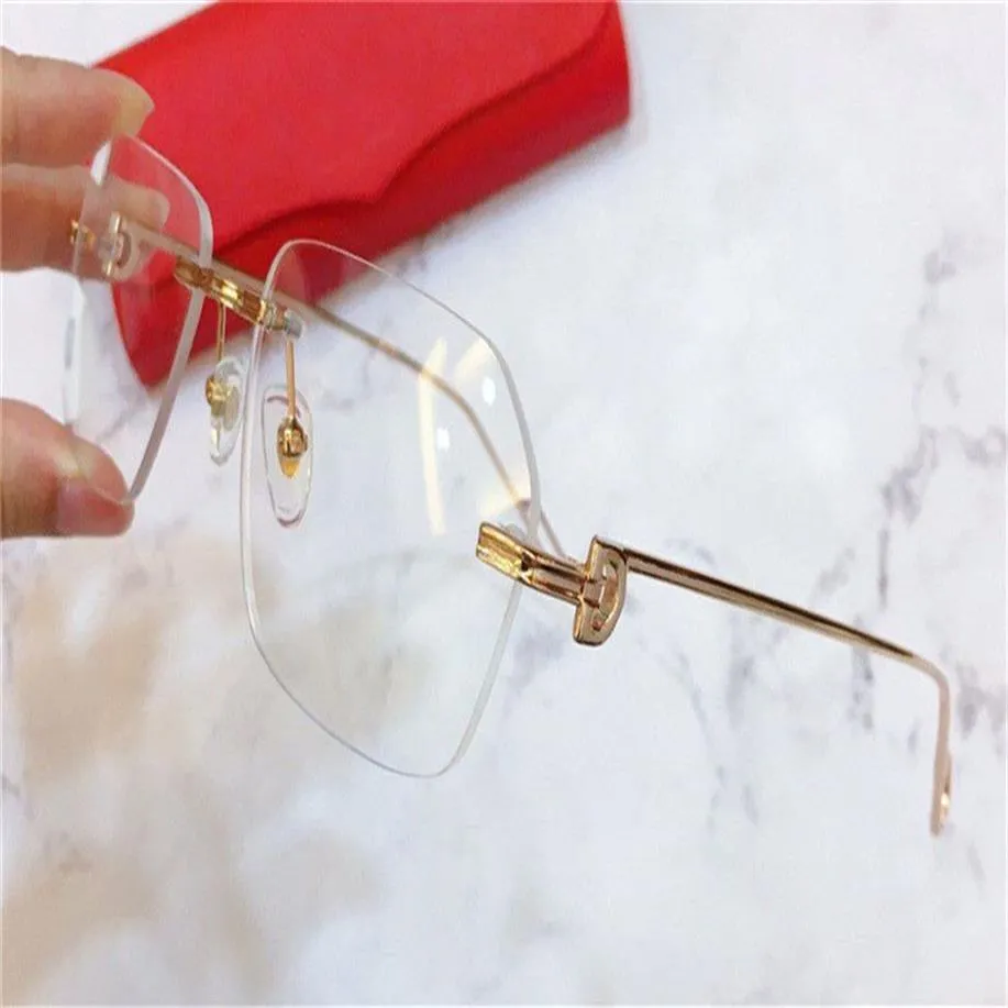 Modedesign-Rahmen optische Brille 0113 K Gold quadratisch rahmenlos Retro moderner Business-Stil Unisex kann verschreibungspflichtige Brillen herstellen268Q