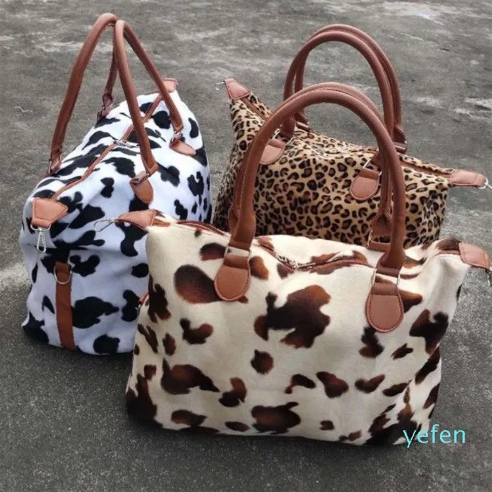 Sacs de voyage en peau de vache entière sacs polochons léopard Fannal sacs de sport de week-end imprimés de vache personnalisés DOM-1081405305O