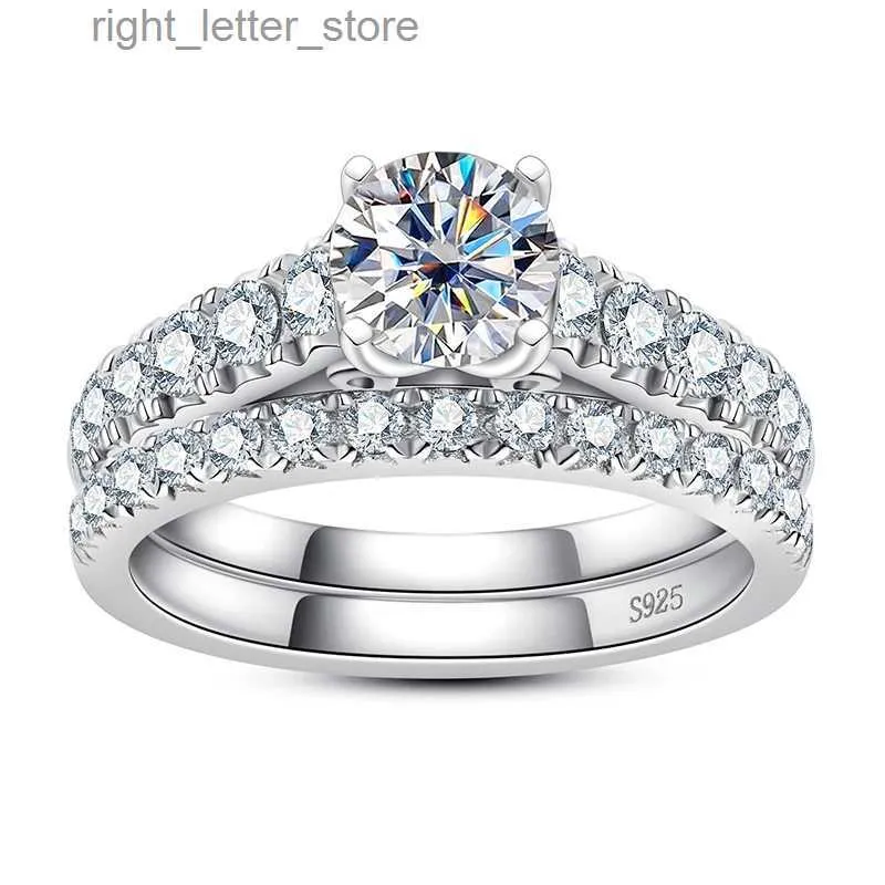 مع الحجارة الجانبية Lesf 1.0 Round Coll Color Moissanite Diamond Wedding Ring Set Jewely Massion Fashion for Women YQ231209