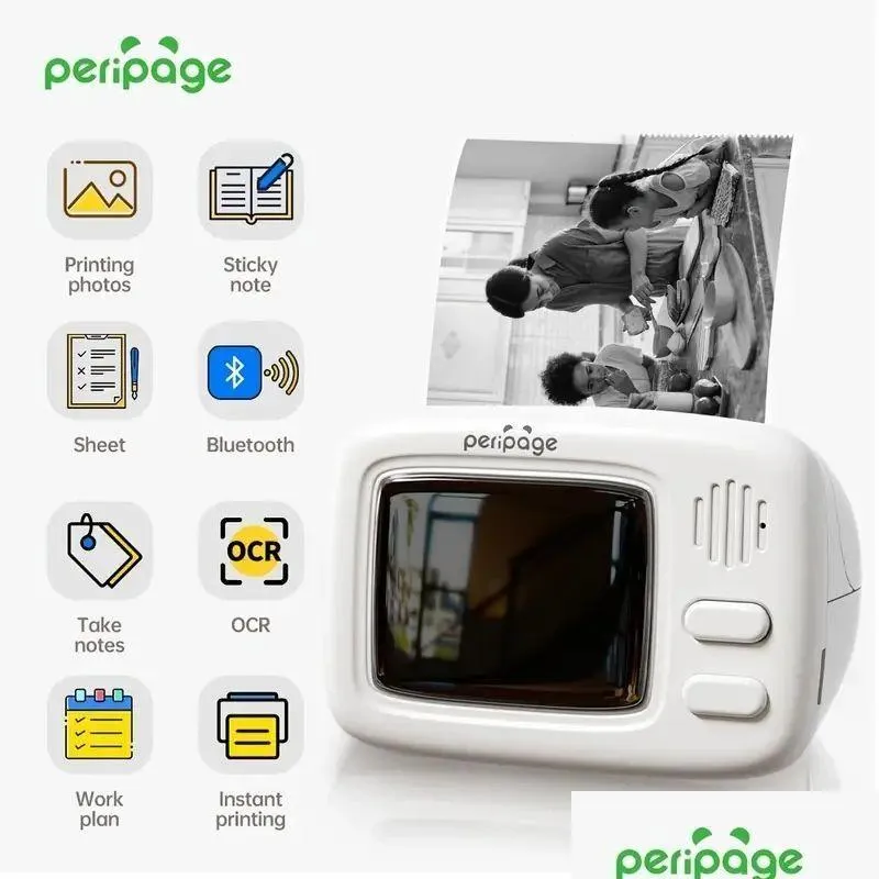 Impresoras Peripage A2 Mini Impresora de bolsillo Impresión inalámbrica sin tinta para niños Manualidades Etiquetas Etiquetas Recibos - Compatible con iOS Andr Ots01