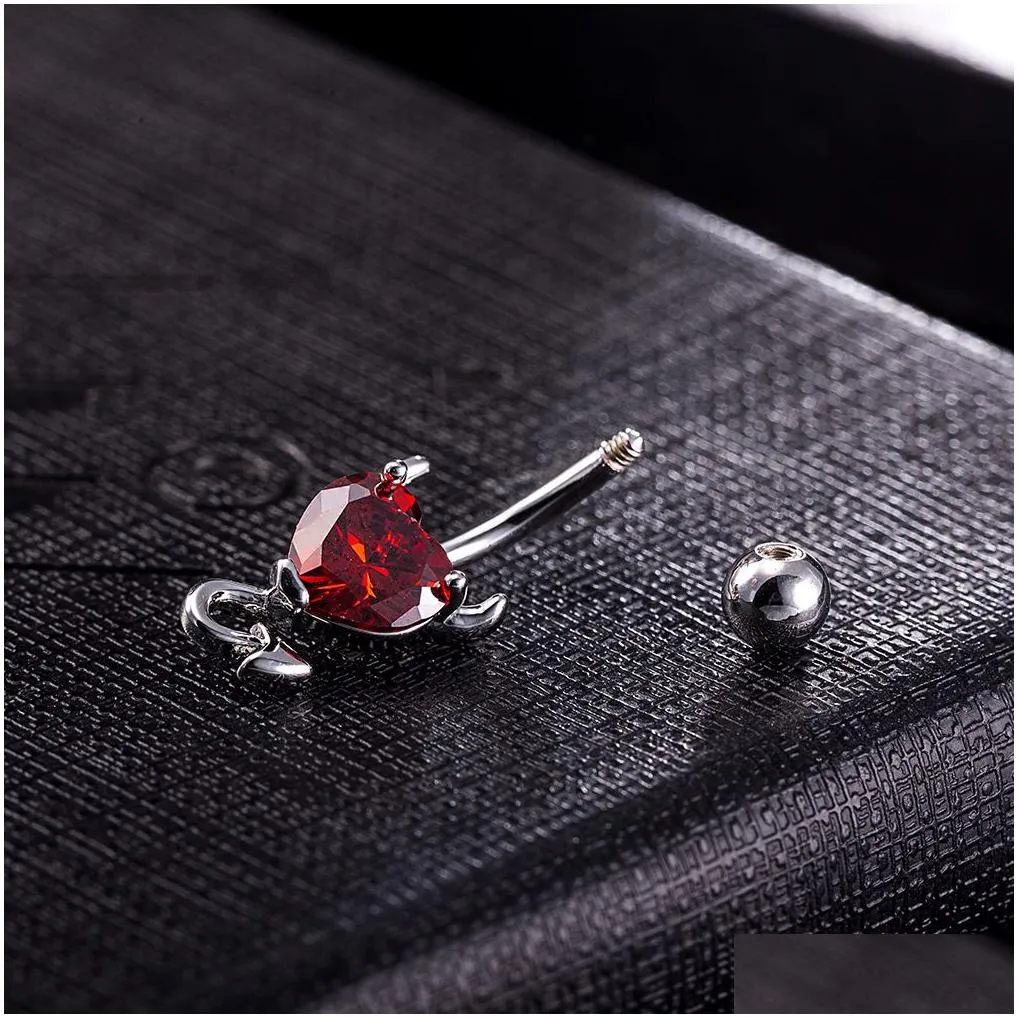 Wholesale 3 Colors Little Evil Shape Silver 316L navel Stainless Steel Bars Belly Button Ring Navels Body Piercing Jewelry ZWL714