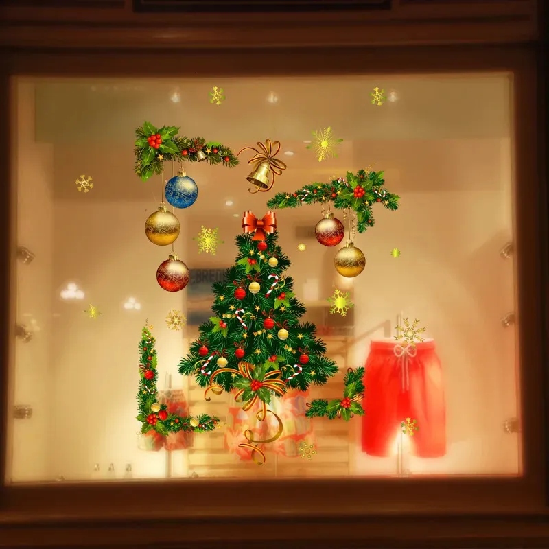 Vägg klistermärken jul bollar fönster glas vägg klistermärken festival dekaler santa väggmålningar år juldekorationer för heminredning klistermärken 231208