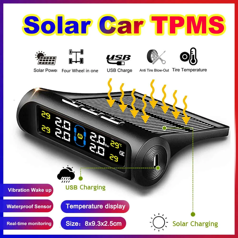 新しい太陽光発電TPMSカータイヤ圧力アラームモニターシステムオートセキュリティアラームシステムタイヤ圧力温度警告