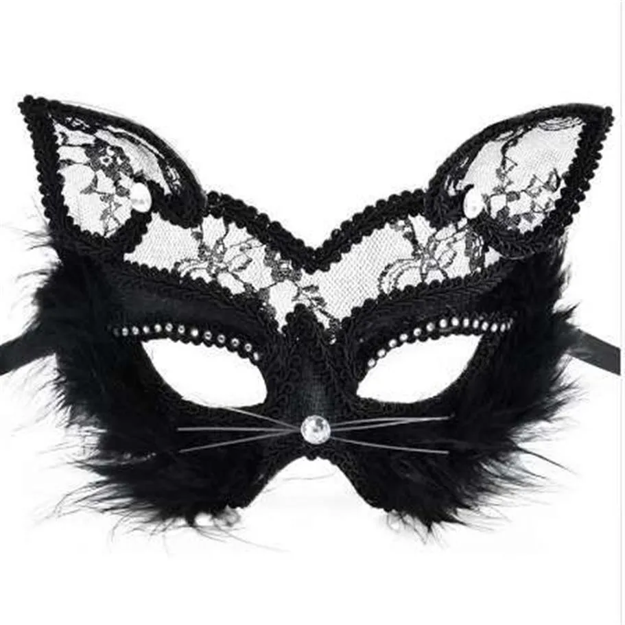 19 8cm Fox Masks Sexig Lace Cat Mask PVC Black White Women Venetian Masquerade Ball Party Mask Qerformance Fun Masks280d