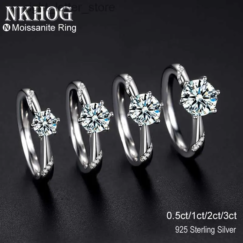 Med sidonstenar riktiga 0,5-3ct Moissanite Ring Classic 6 Prong S925 Silver White Gold Plated D VVS Lab Diamond Engagement Wedding Rings smycken YQ231209