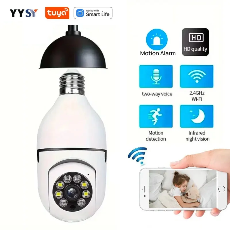 Kamery kopuły Tuya Smart Home 2.4G E27 żarówka WiFi Surveillance kamera HD Noc Security Surveillance Suprt Dwukierunkowy ruch audio 231208