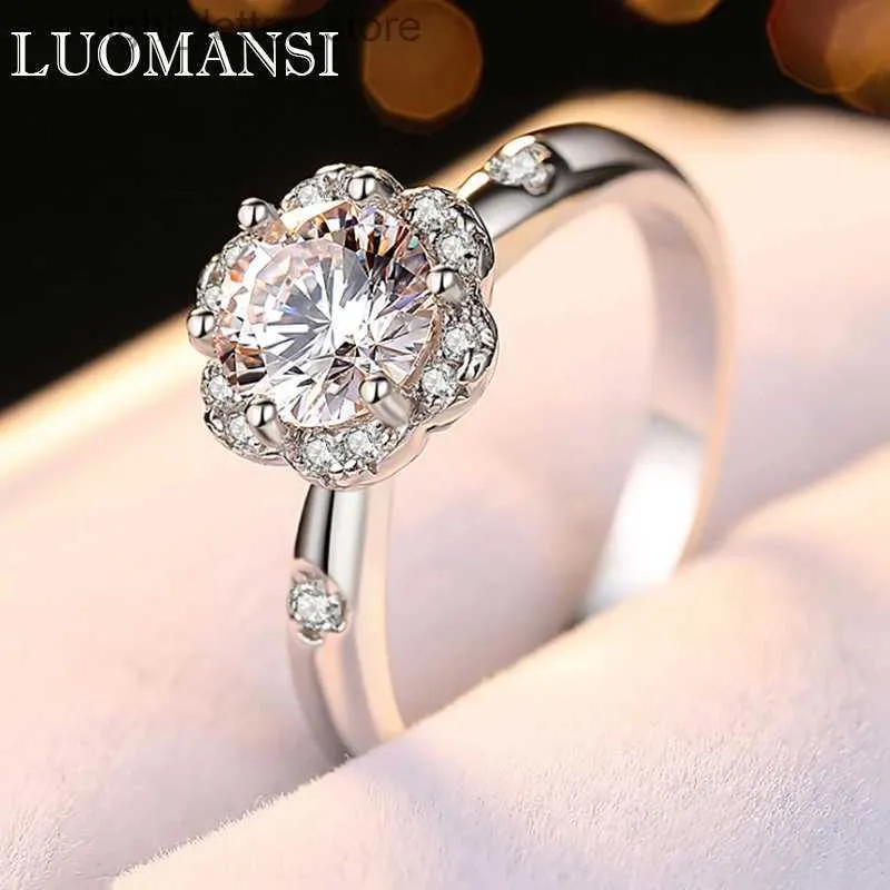 Met zijstenen Luomansi 1CT 6,5 MM D-kleur sprankelende Moissanite ring (geslaagd voor diamanttest) S925 sterling zilveren bruiloftssieraden YQ231209
