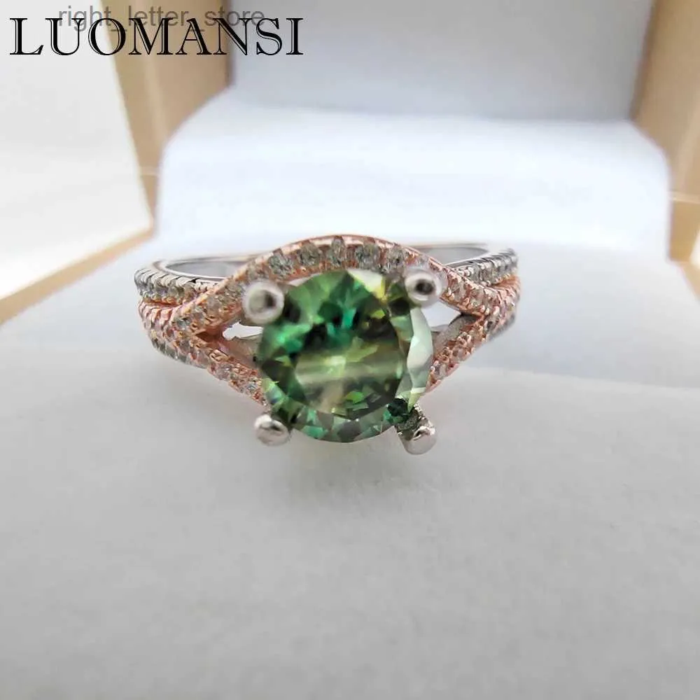 Luomansi S925 Zilver 2 VSS Groene Moissanite Ring met Certificaat Dames Sieraden Bruiloft Verjaardagscadeau YQ231209