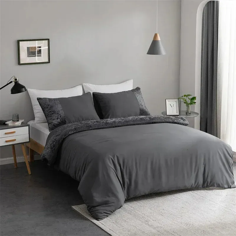 Conjuntos de cama Velvet Splicing Luxury Bedding Set Europeu American Sizes Duvet Cover Set Duplo Conjuntos de Cama Quilt Cover Queen Size Bed Set 231208