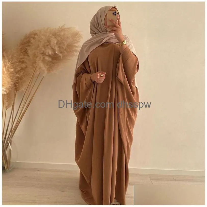 Ubranie etniczne Eid muzułmanin Dubai Abaya Women Long Khimar One Piece Batwing Nida Modlitwa Hiżab Dress Jilbab Kaftan Islamska szata Dresse Dhxdr