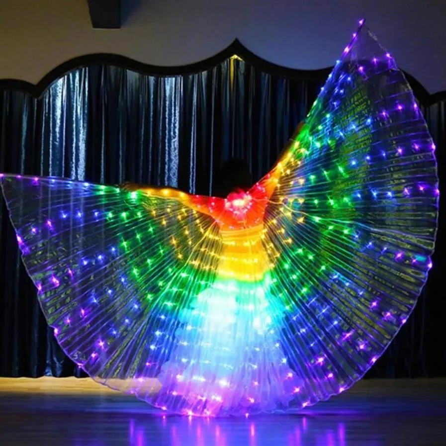 Decoração de festa LED borboleta asas mulheres dança do ventre isis acessórios traje adulto egípcio com varas suprimentos242g