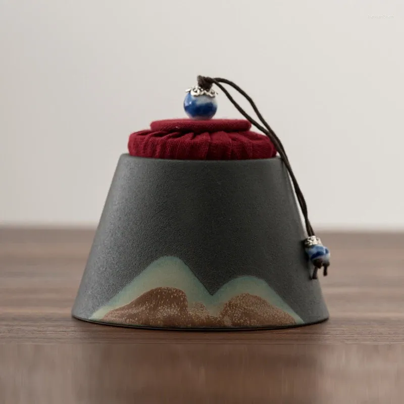 Bouteilles de stockage pot en céramique de paysage créatif avec couvercle scellé thé maison cylindrique bonbons noix bouteille de grain de café