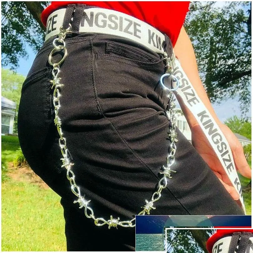 Correntes de barriga Punk Chunk Spikes Uni Hip Hop Estilo Farpado Wire Link Carteira Calças Cinto Cadeia Calças Jean Saia Cintura Lagosta Fecho Clos Dhlvd