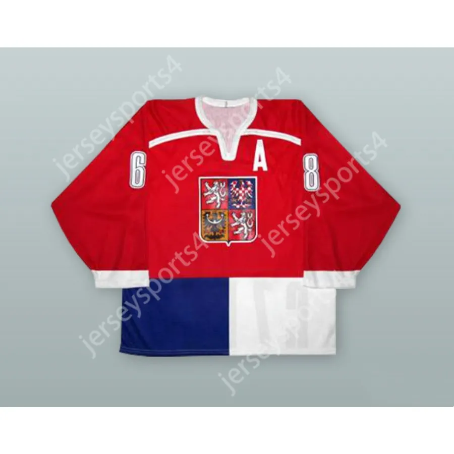 Personnalisé JAROMIR JAGR 68 ÉQUIPE NATIONALE DE LA RÉPUBLIQUE TCHÈQUE MAILLOT DE HOCKEY ROUGE NOUVEAU Top Cousu S-M-L-XL-XXL-3XL-4XL-5XL-6XL