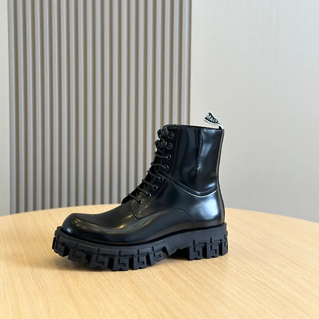 Men s Designer Boots Luxury Leather Lace Up Ankle Boots Eu Size 38 45 Black