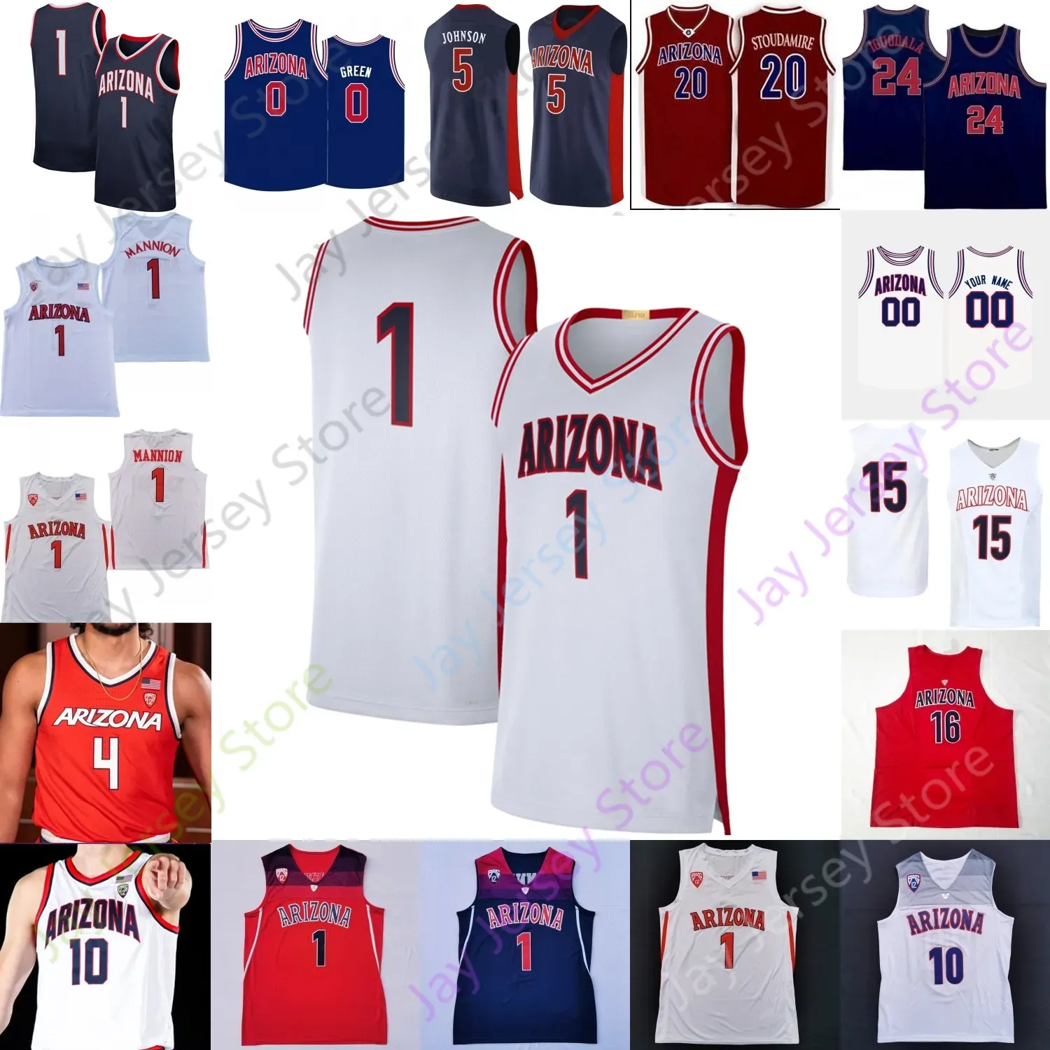 Arizona Wildcats Camiseta de baloncesto NCAA College Oumar Ballo Kerr Kriisa Courtney Ramey Pelle Larsson Henderson Jr. Boswell Green Bibby Manni