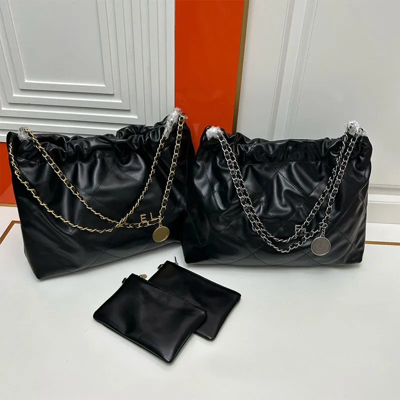 Роскошная дизайнерская сумка черная большая вместительная сумка для покупок из телячьей кожи стеганая сумка 22 женская серебряная цепочка с золотой цепочкой сумки на плечо Модная женская сумка