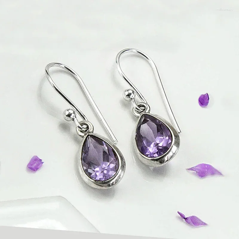 Dangle Earrings Huitan Pear Purple Cubic Zircon For Women Simple Elegant Charming Wedding Daily Wear Temperament Lady Jewelry