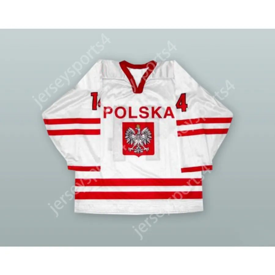 Anpassad Jaroslaw Rzeszutko 14 Polen National Team White Hockey Jersey New Top Stitched S-M-L-XL-XXL-3XL-4XL-5XL-6XL