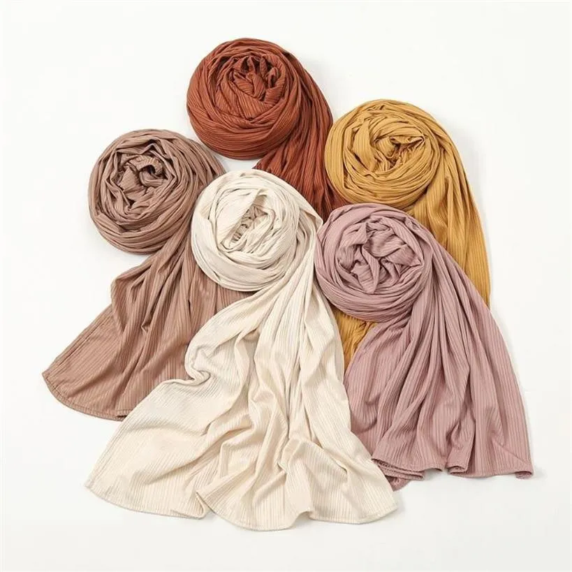 Écharpes 50pcs Crinkle plissée en coton jersey hijab châle écharf