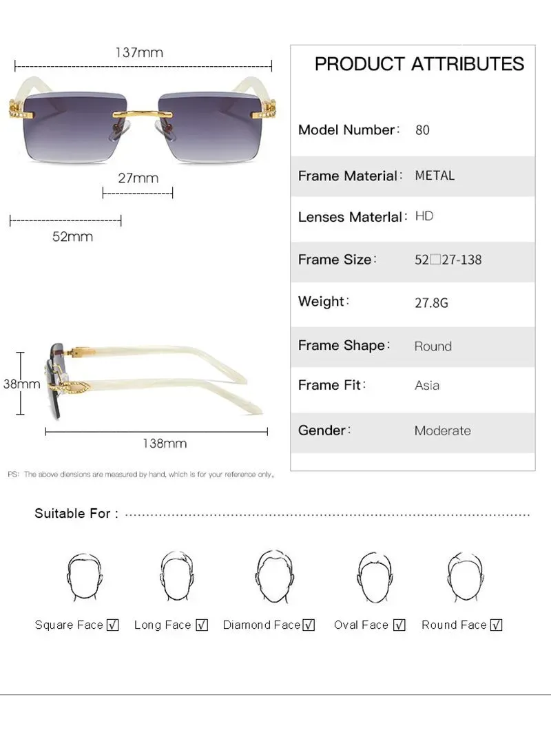Latest Fashion Mens Designer Sunglasses Woman Eyewear Wooden Buff Temples Diamond Rimless Rectangle Sun glasses Leisure Sunshade Anti ultraviolet Eyeglasses