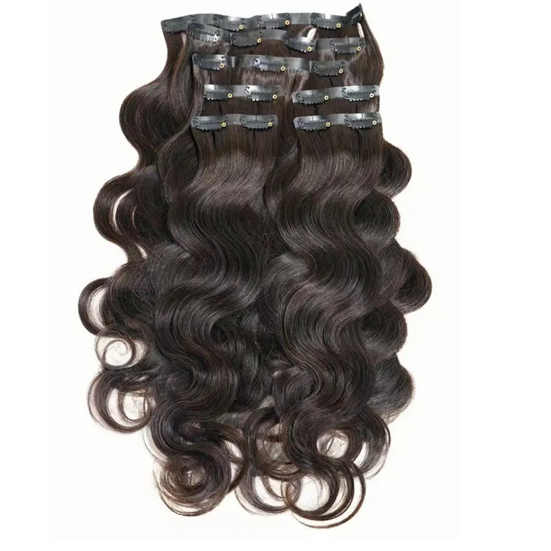 Brazilian body wave seamless clip in human hair extensions  display picture 1