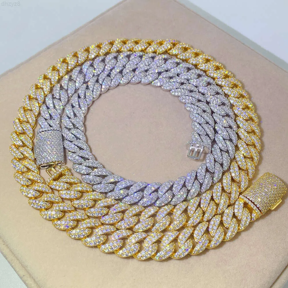 힙합 스타일 925 Sterling 12mm Mens Cuban Chain Necklace Miami Cuban 925 Sterling Silver Necklace Men Moissanite 목걸이