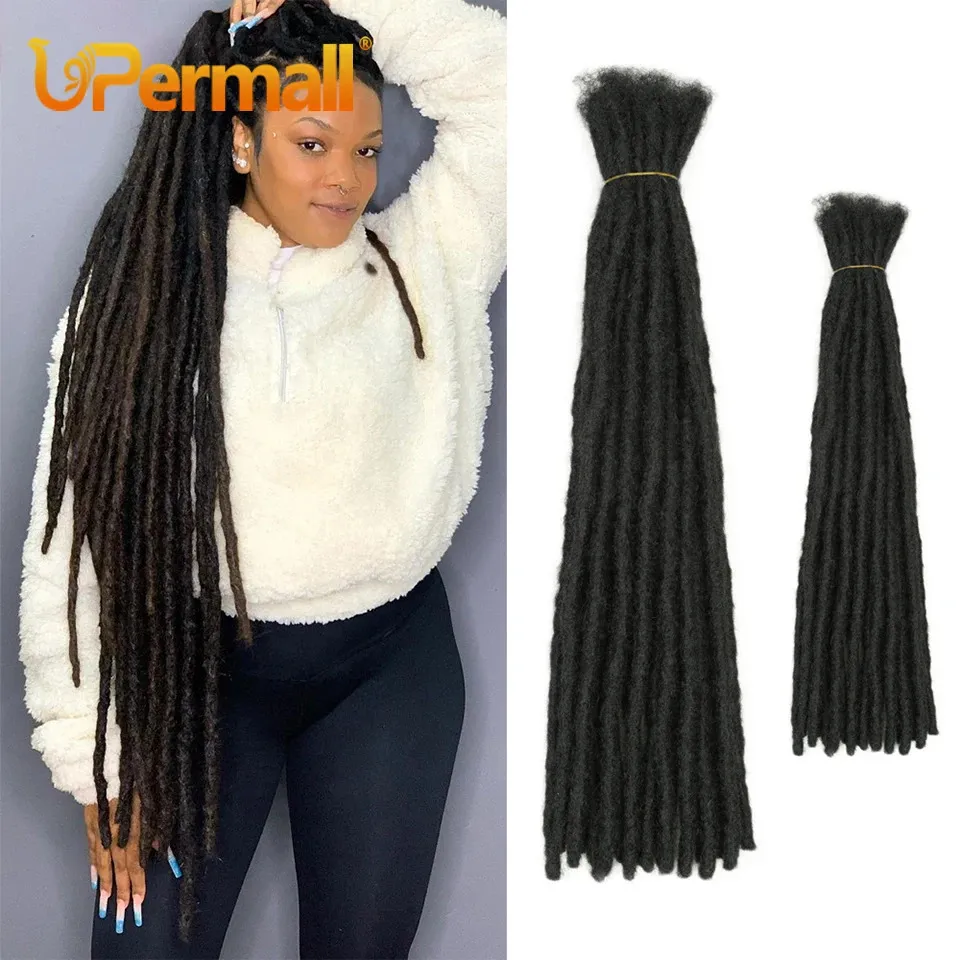 Synthetische pruiken Upermall Dreadlocks Echt haar Gehaakt 100% echt Remy Locs-haar 8-26 inch Voor heren Dames 40-70 stuks Volledig hoofd 0,6 cm 231208