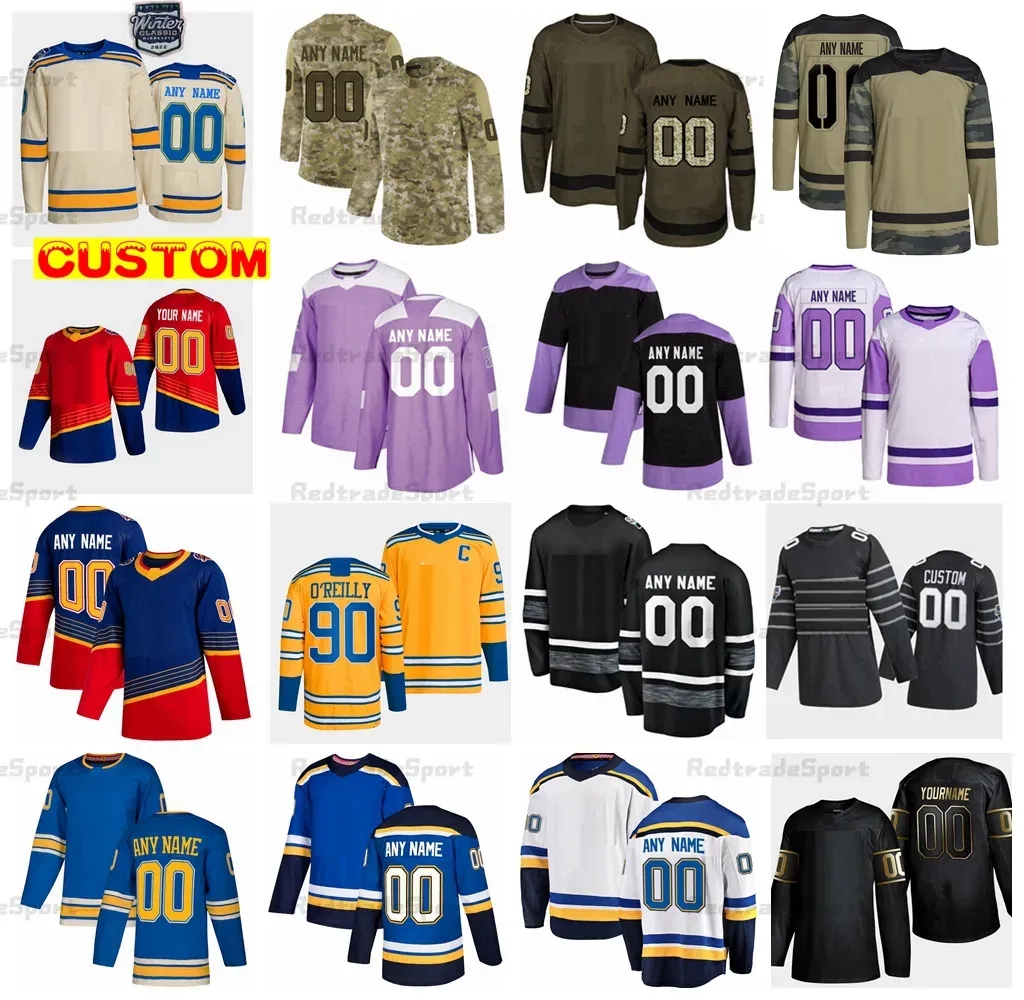 Anpassad 2023 omvänd retro hockey tröjor parayko schenn binnington camo kämpar cancer krug kyrou thomas buchnevich faulk saad kapanen leddy