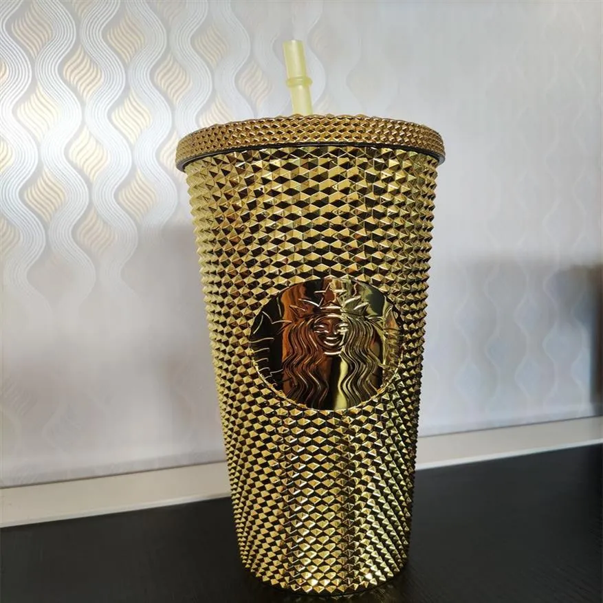 2022 год, кружка Starbucks «Русалка», блестящий хромированный стакан с золотыми ягодами и сангрией, стакан с шипами, холодная чашка, 24 унции, брелок Venti Grande194I