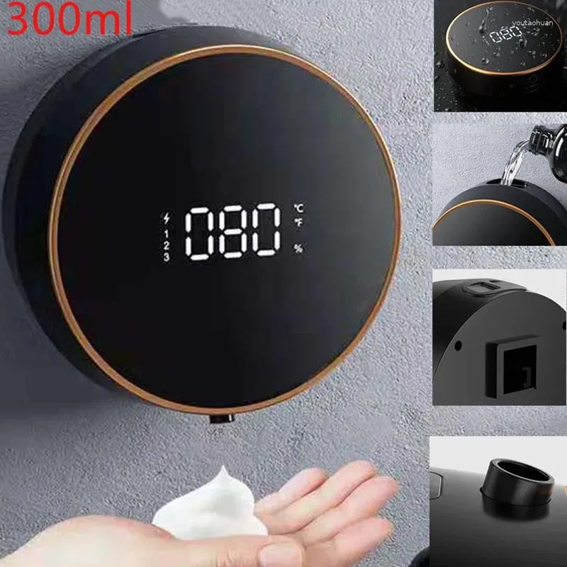 Dispensador de sabão líquido 300ML Montagem na parede Máquina automática de espuma LED Touchless Sensor infravermelho Lavagem à mão