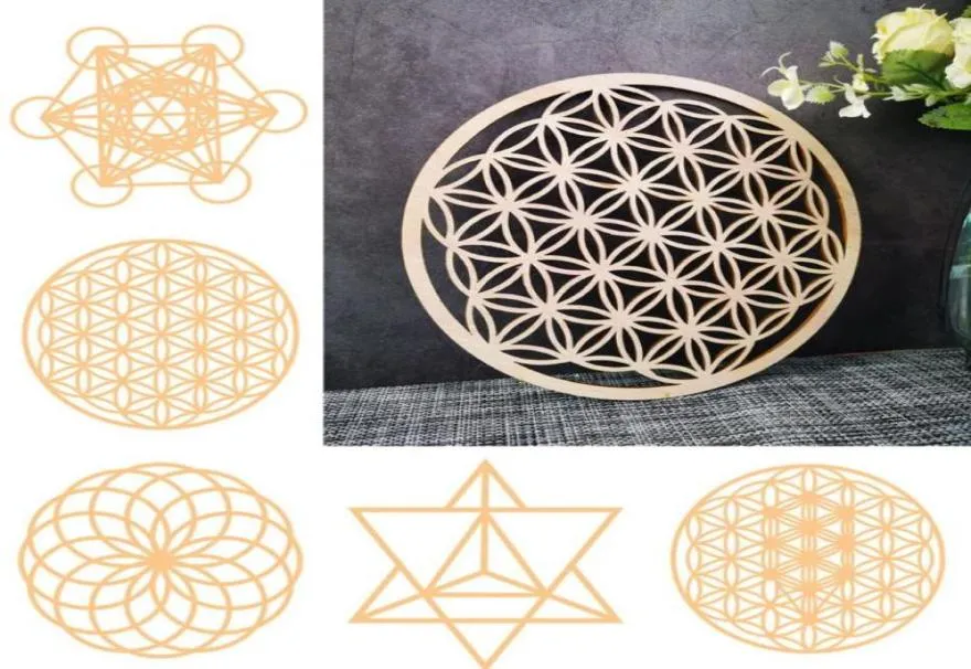 Party Decoration Sacred Geometry Flower of Life Energy Mat Wood Slice Bas Purification Crystals Healing Disc as for Home Wall Dec5294103