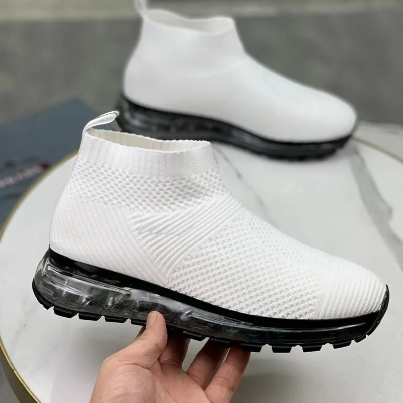 Luxury designer knitted upper Thick soled Dad shoes Men's casual sports shoe cover feet Air cushion shoes sole white, black 2023 new training shoes Flat running shoes