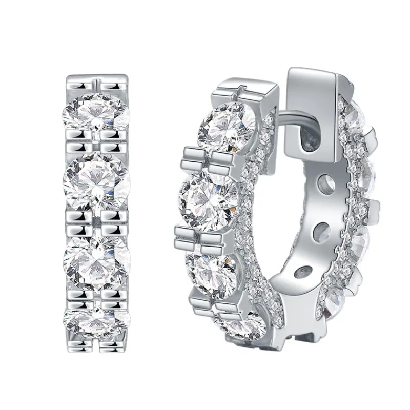 Allergisk fri 925 Sterling Silver White Gold Plated Cz Diamond Hoops Earrings for Girls Women Lovely Smyckespresent