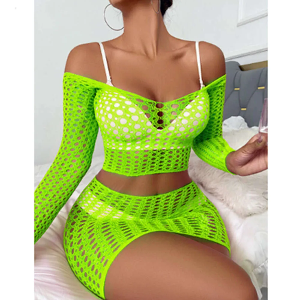 2023 Nuevas mujeres Red de pesca Disfraces de lencería ajustada Malla sexy Vestido ajustado transparente Elasticidad erótica Mini vestidos Ropa sexy