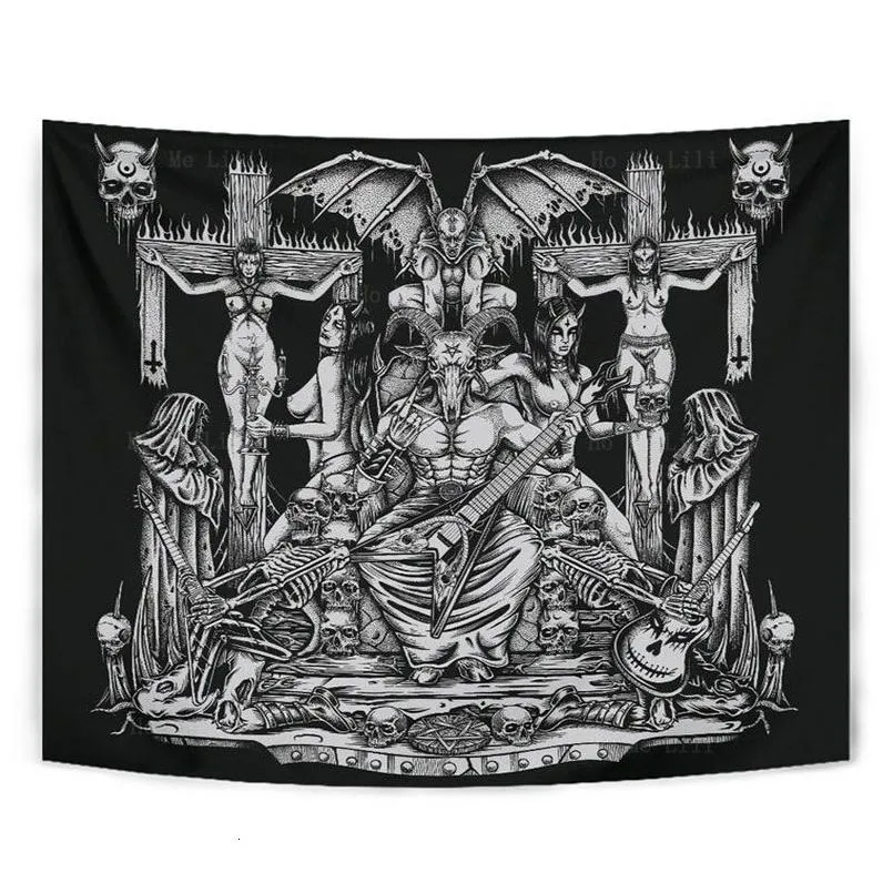 Tapestries Tapestries Sigil Of Lucifer Tapestry Baphomet Wall Hanging Goat Head Devil Horns Pentagram Pentacle Witchy Satanic Goth Dec Dhgb4