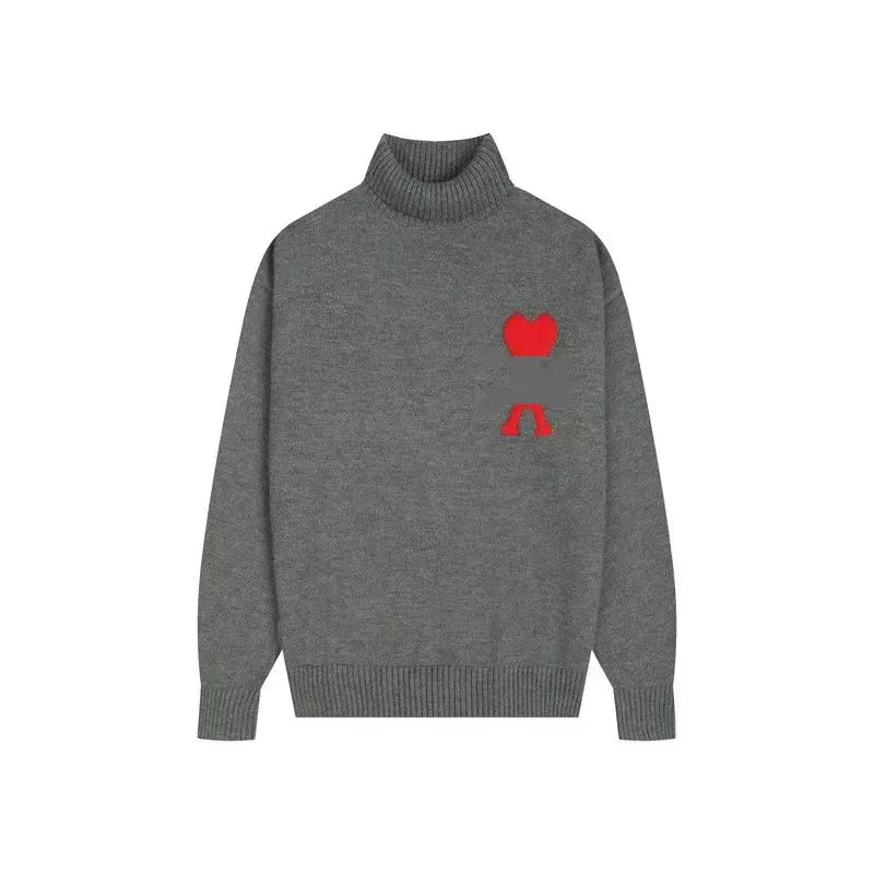 ✩ Ami ✩ HEATHER ASH GREY Grey Cotton Zipped Ami De Coeur Hoodie