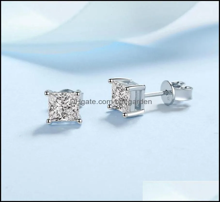 Stud Earrings Jewelry Princess Cut 2Ct Diamond Test Passed Rhodium Plated 925 SierColor Couple Gift 220211 Drop Delivery 2021 J3Dq87796846