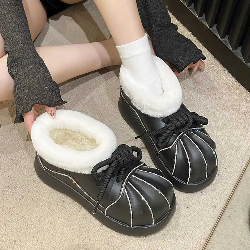 Pantofole da donna Stivali da neve invernali Suola spessa da esterno Peluche caldo Stivaletti corti Stivaletti in EVA Scivoli carini zoccoli Scarpe stringate Donna