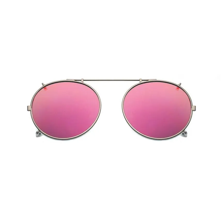 Polarized Round Clip On Sunglasses Unisex Pink Coating Mirror Sun Glasses Driving Metal Oval Shade Clip On Glasses uv400304c