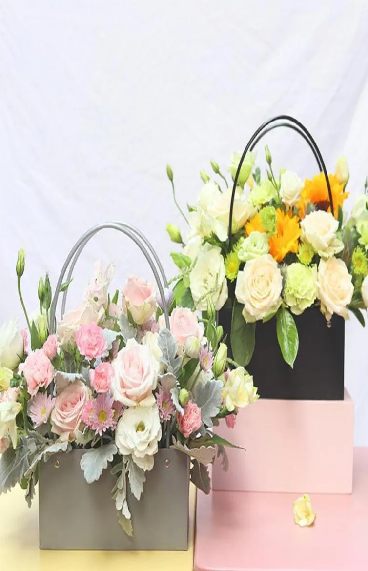 Portable Flower Box Kraft Paper Handy Gift Bag With Handhold Wedding Rose Party Packaging Cardboard For Wrap12968666