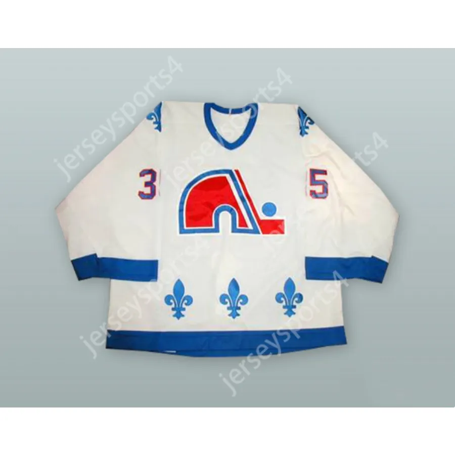 БЕЛАЯ ХОККЕЙНАЯ ФУТБОЛКА STEPHANE FISET 35 QUEBEC NORDIQUES, НОВАЯ, с прострочкой сверху, S-M-L-XL-XXL-3XL-4XL-5XL-6XL