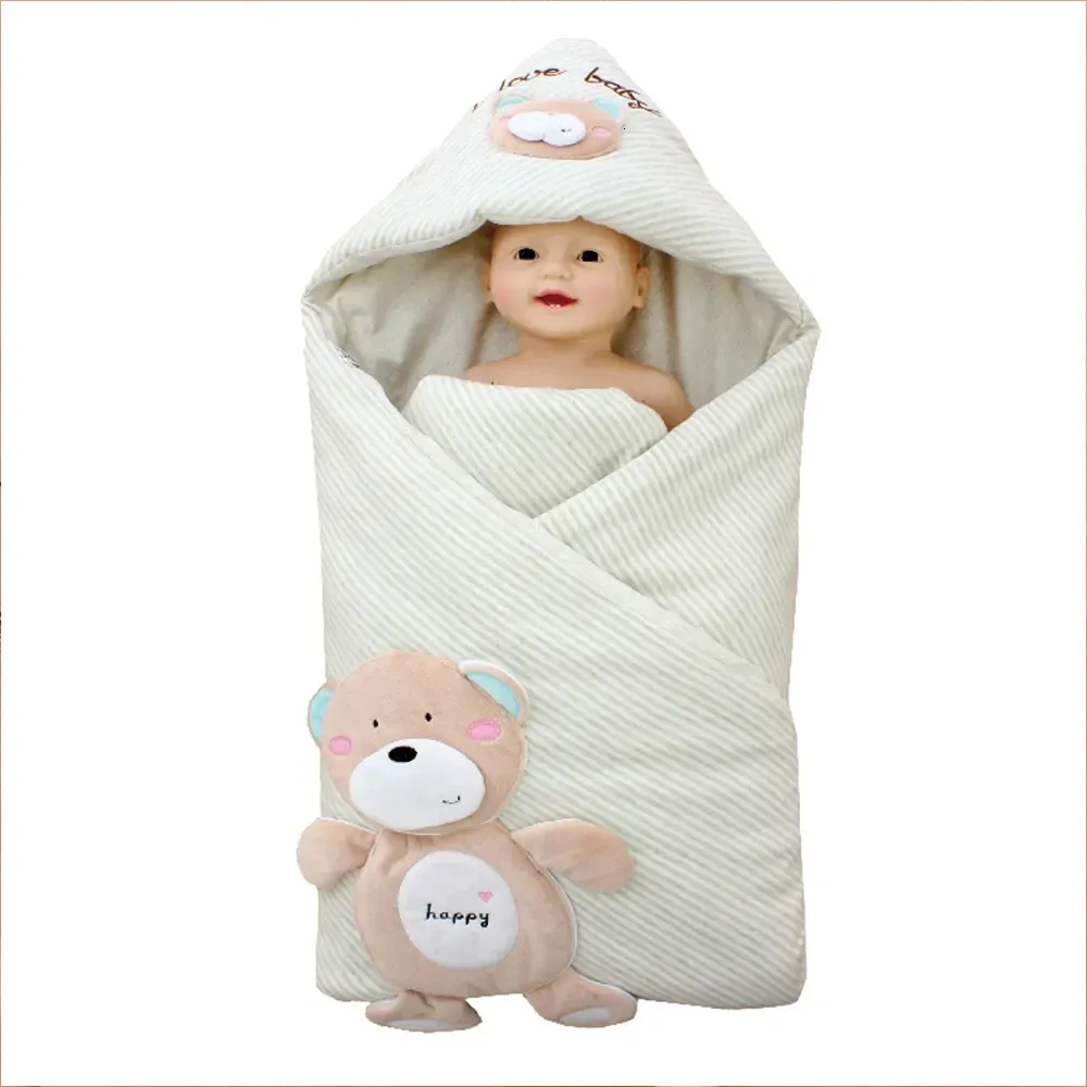 Couvertures Swaddling Born Couverture Cartoon Animal Design Bébé Swaddle Coton Hiver Épais Amovible Pad Intérieur Ensembles De Literie 231208