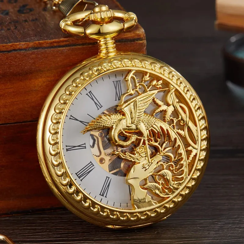 Vintage Mechanical Pocket Watch Hollow Phoenix Bird, Roman