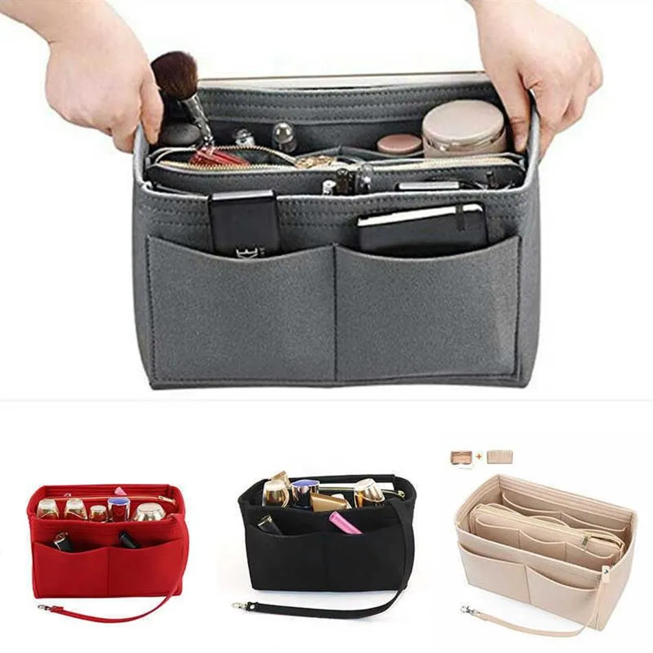Felt Burse Insert Organizer Bag portátil Bolsa de cosméticos ajuste para bolsa Tote vários sacos de maquiagem de maquiagem de moda Organizador necessária 2107292776