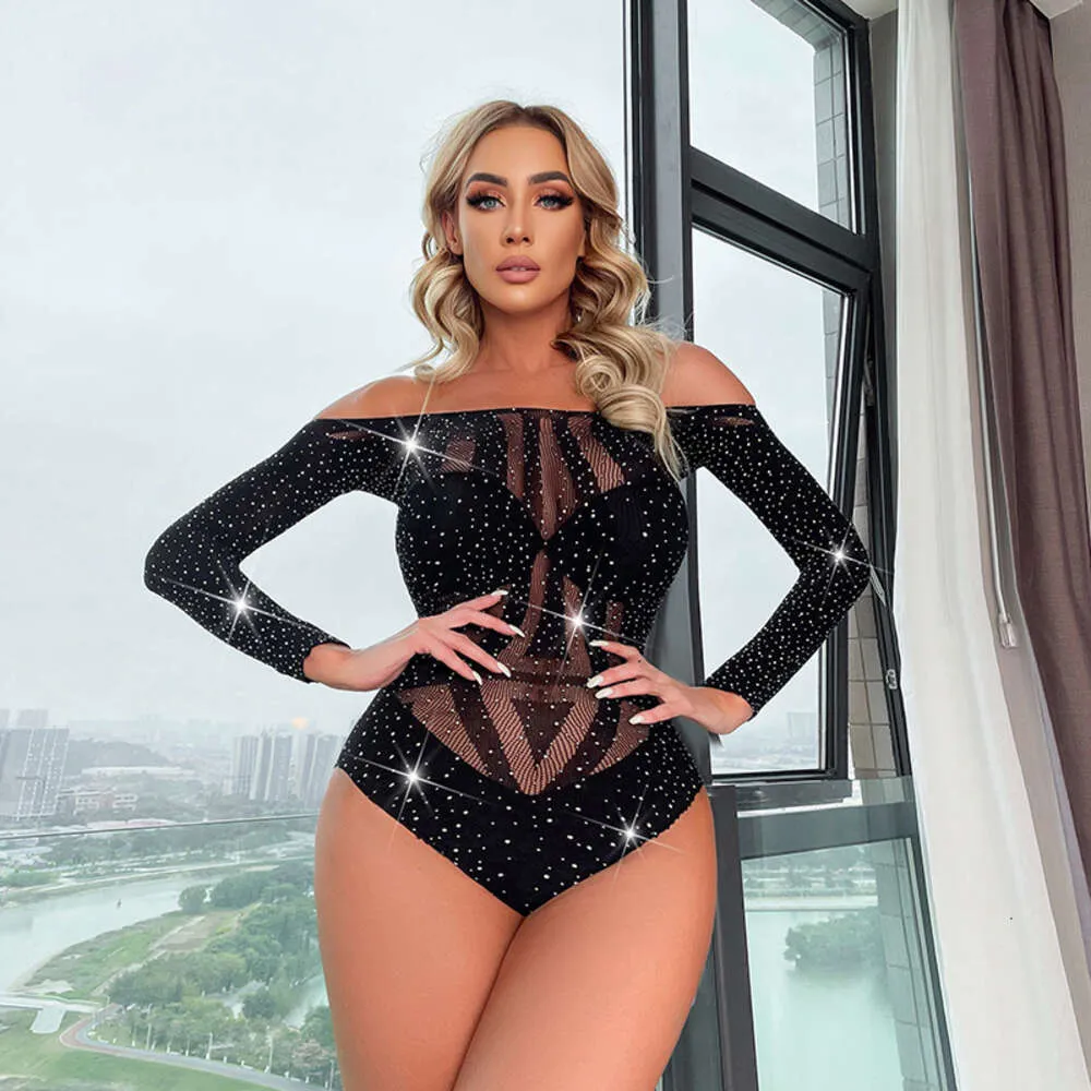 Vrouwen zomer visnet bodysuit ondergoed sexy strass bodycon verleiding jumpsuit kleding erotische transparante bodysuits