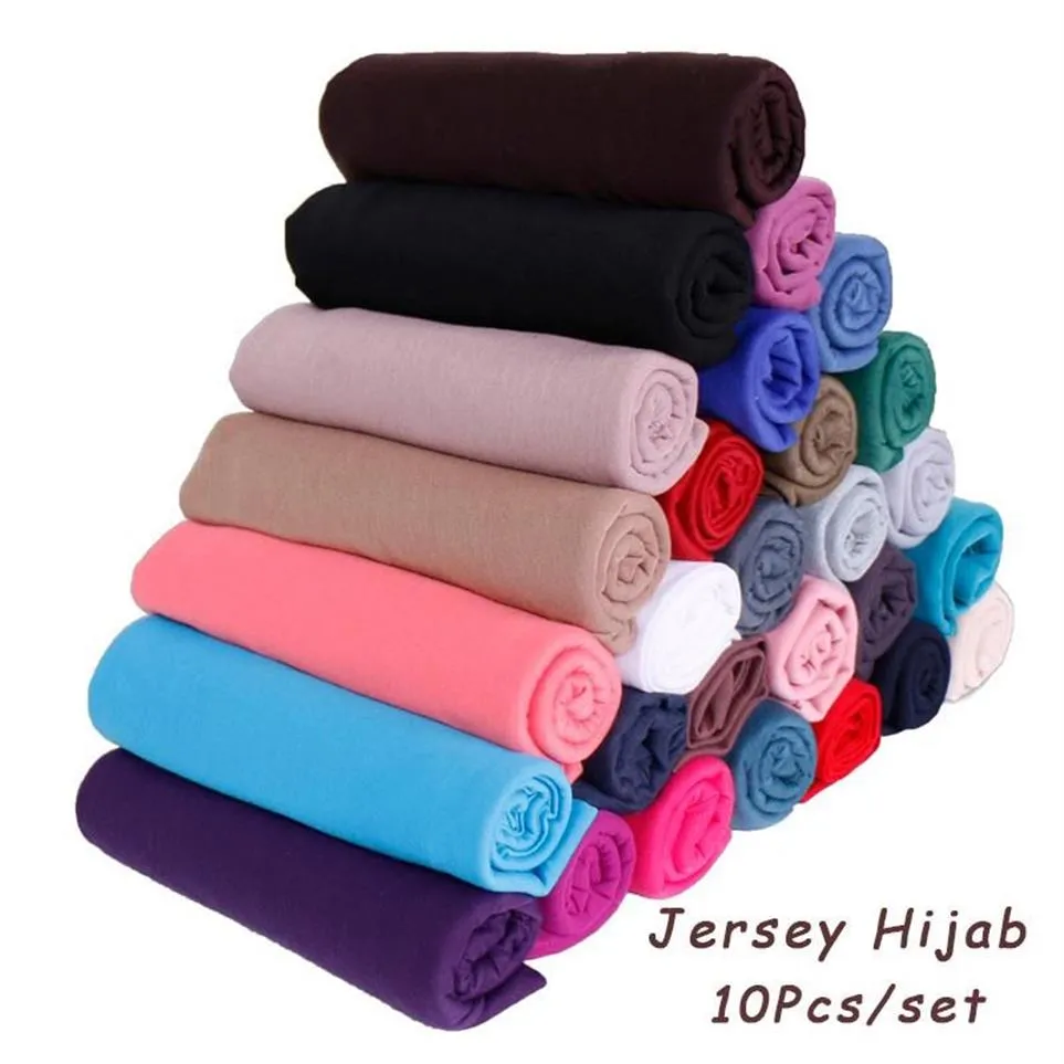 Sciarpe Pezzi Jersey di cotone premium Sciarpa Hijab Donna Scialle solido Foulard elastico Fascia per capelli musulmana Maxi Hijab SetSciarpe274E