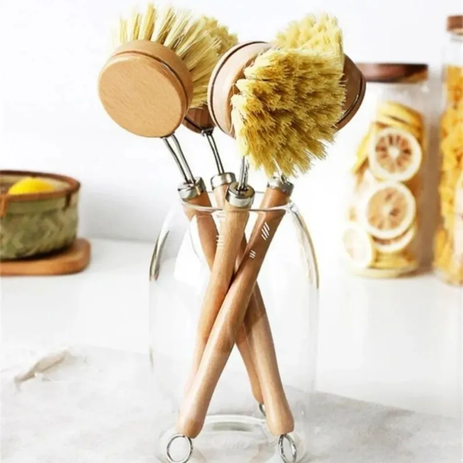 Brosse de nettoyage à manche en bois, outil de cuisine domestique en bois de hêtre à Long manche, vente en gros FY2680 FY2679 ss1203